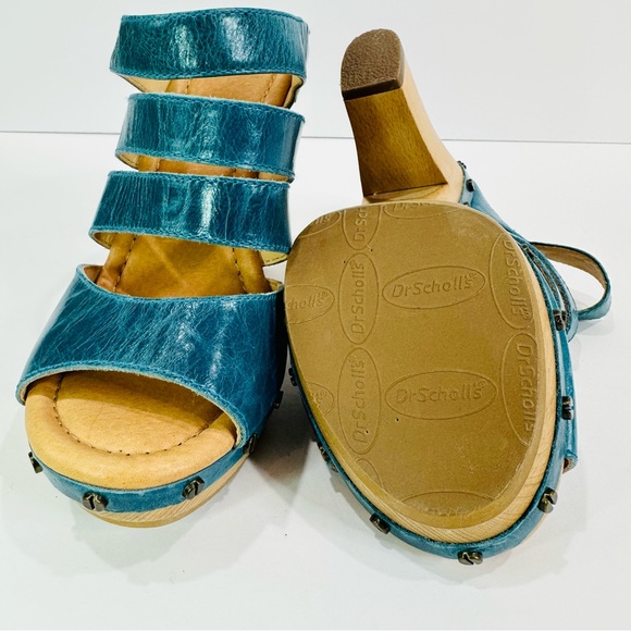 🎀 DR SCHOLL’S ORIGINAL COLLECTION FIRST BLUE BOLERO LEATHER SIZE 6B  4” SANDAL - Picture 8 of 10